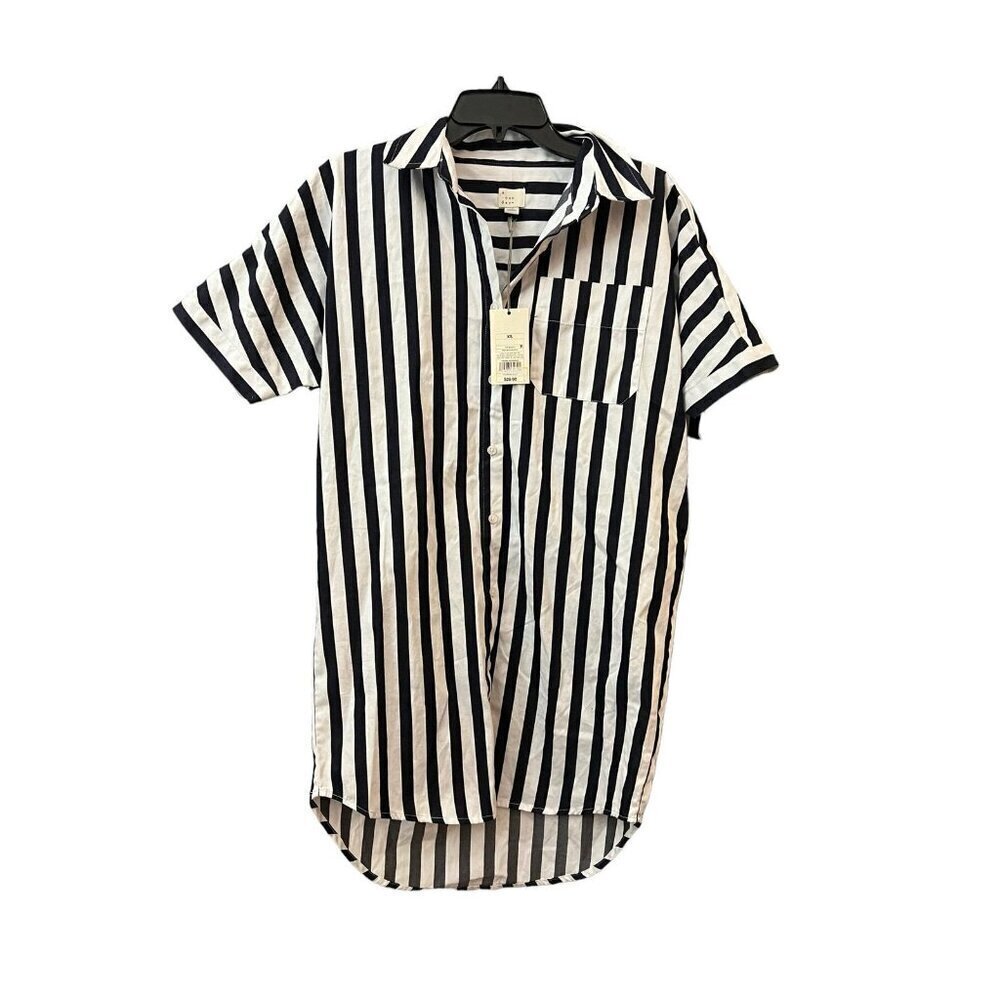 Women's Short Sleeve Shirtdress  a New Day  Navy Blue Striped  XS